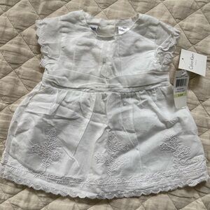 Calvin Klein Elegant White Baby Dress with Floral Embroidery, NWT